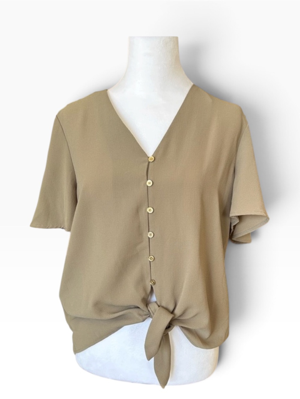 Michael Kors Light Olive Button-Down Front Tie Short Sleeve Blouse
Blouse